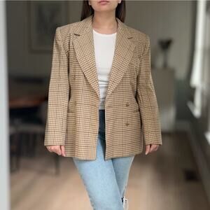 Vintage Tan Houndstooth Double Breasted Blazer 8 Union Made